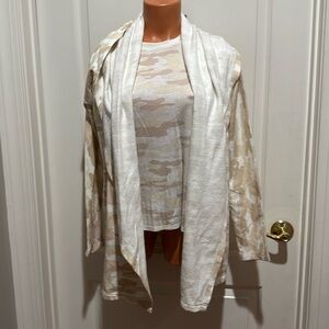 LUCKY BRAND 2p Tan Camo Fleece Hooded Cardigan & Tee S Small NWT NWOT $120